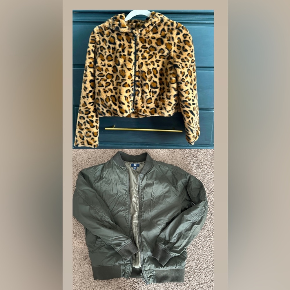 Leopard coat with ears on hood and bomber jacket